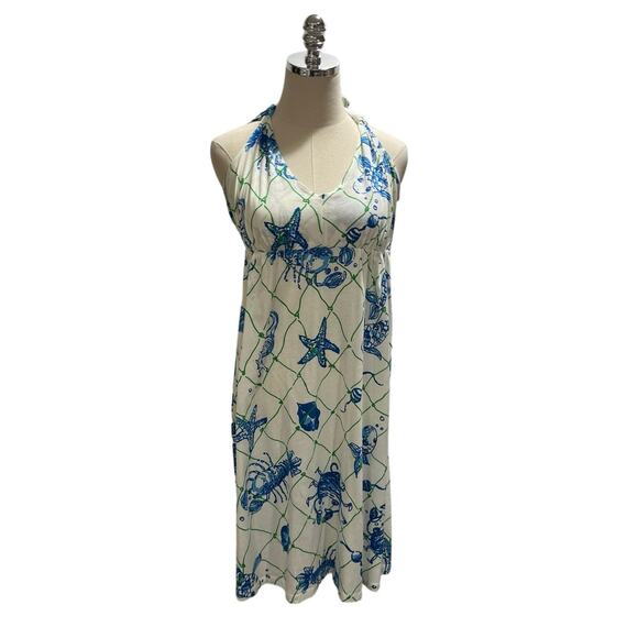 Lilly Pulitzer White and Blue Sea Print Cotton Summer Dress sz Med 0 - Picture 1 of 10